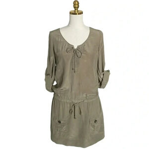 GUESS JEANS |100% Silk Olive Green Cargo Style Mini Dress Size 7 (Equivalent M)